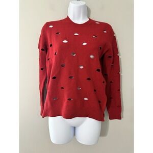 JNBY Avant-Garde Red Distressed Cutout Wool Yak Blend Sweater Pullover M